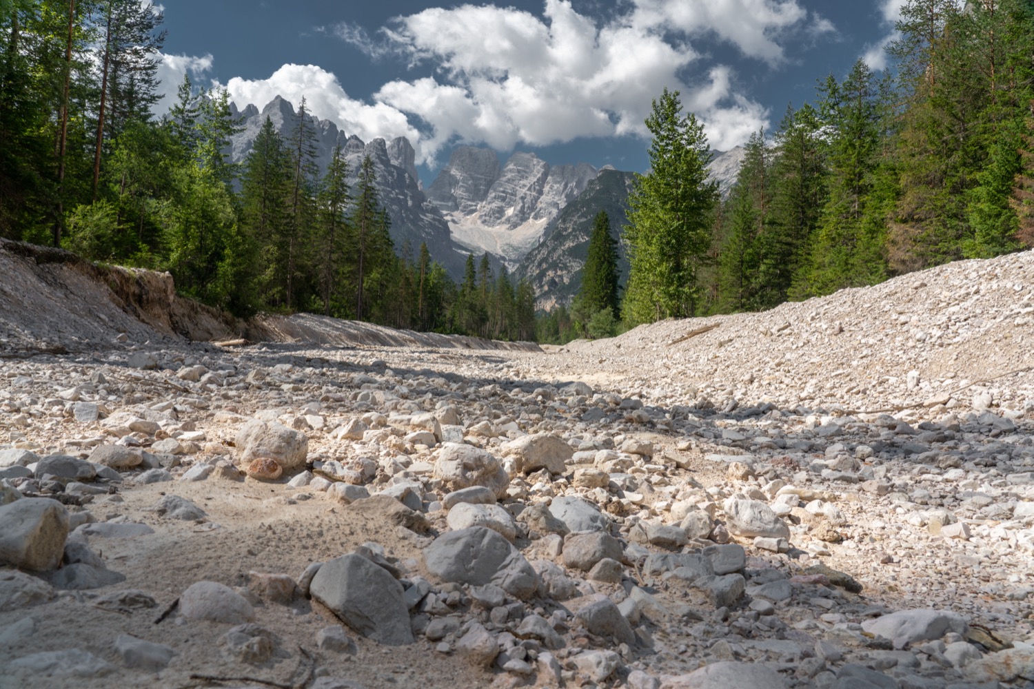 Dried-up riverbed of the Rienz and Monte Cristallo