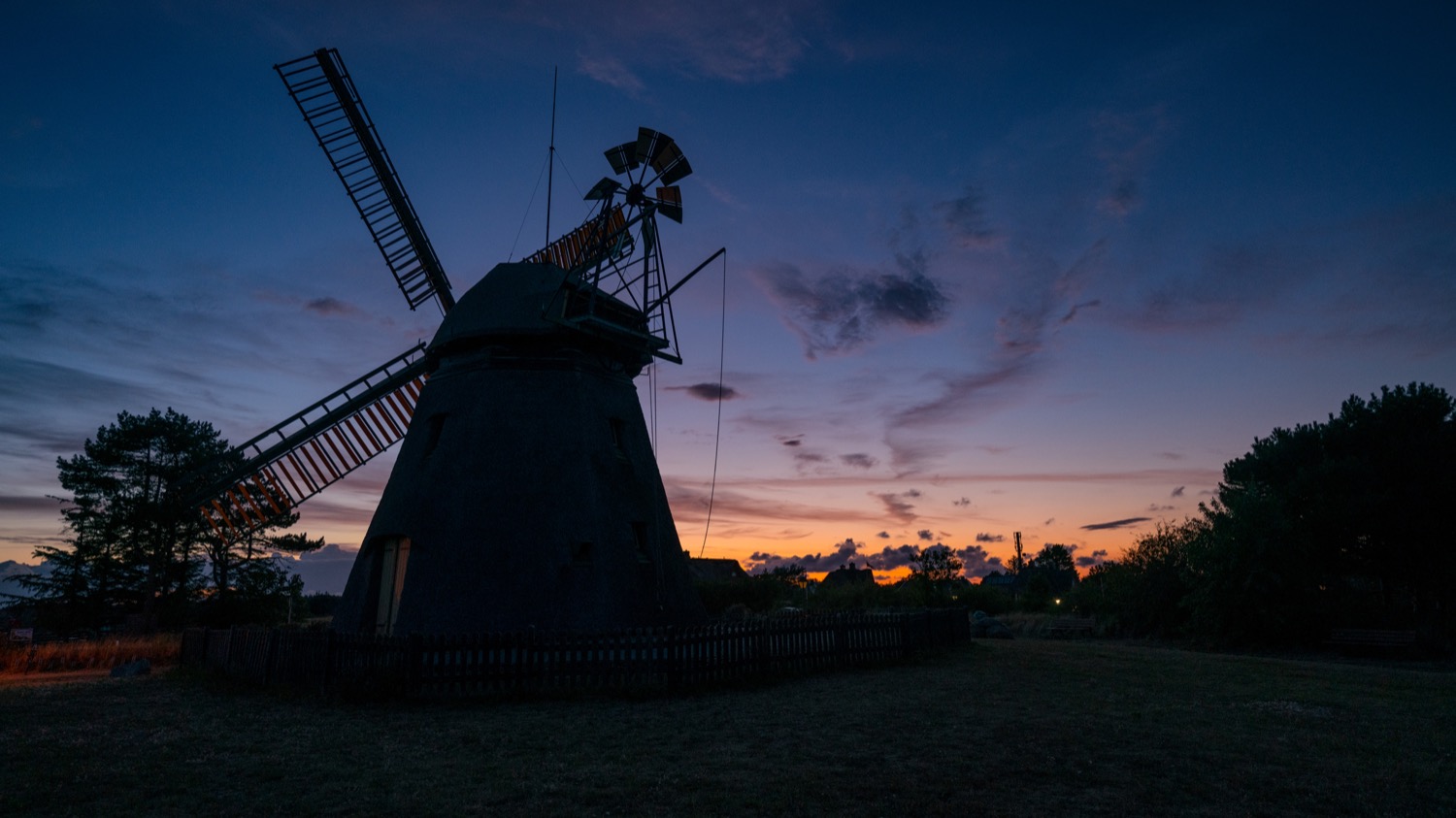 Nebel Windmill after sunset